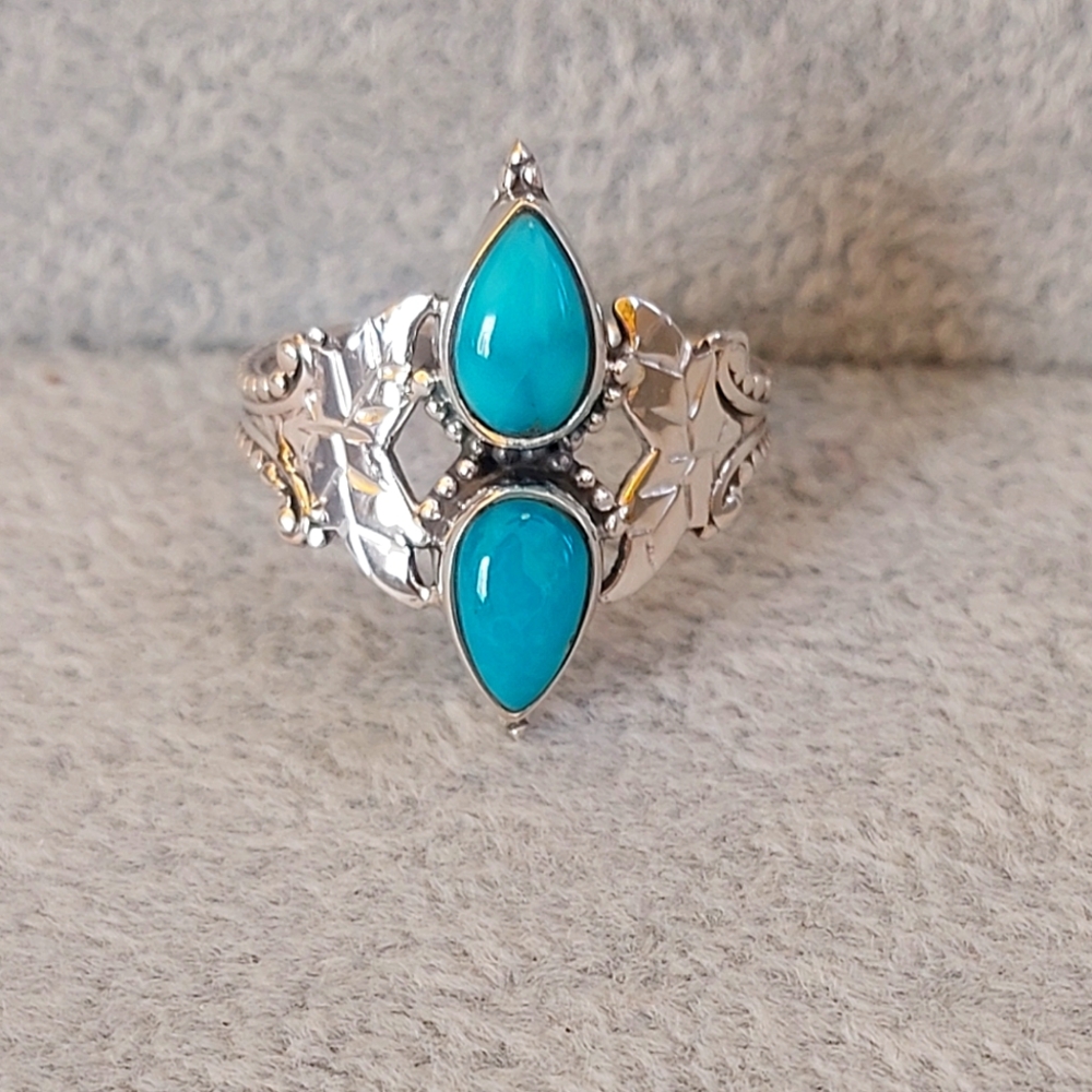 Double Stone Turquoise Ring Size 8